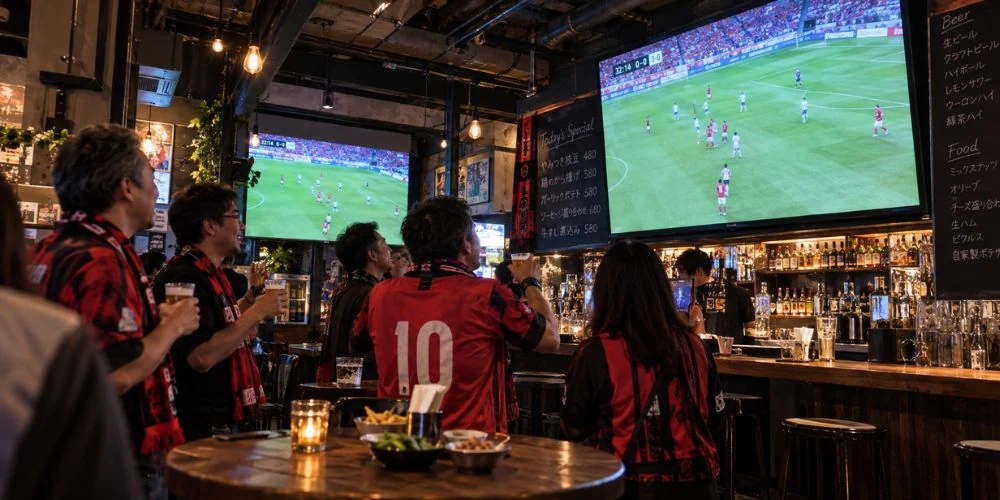 居酒屋で試合を観戦するファン