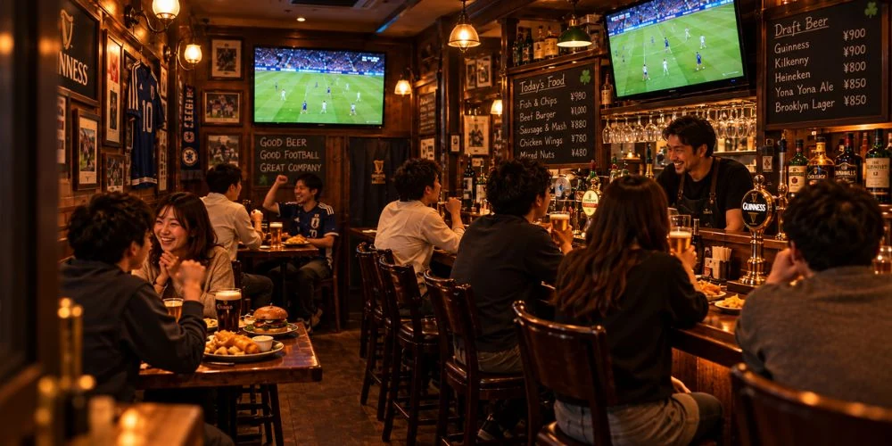 スポーツ中継を流しているパブの店内